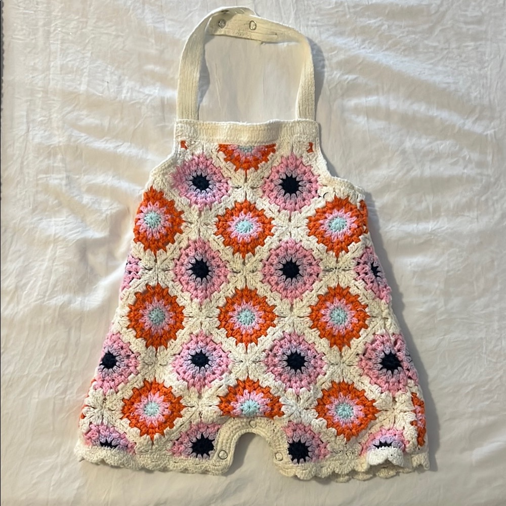 White and Orange Crocheted Tote Bag